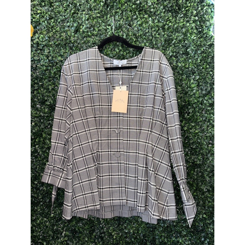 NWT Pearl by Lela Rose Plaid Seersucker Top Black/white Size L  $335 Retail